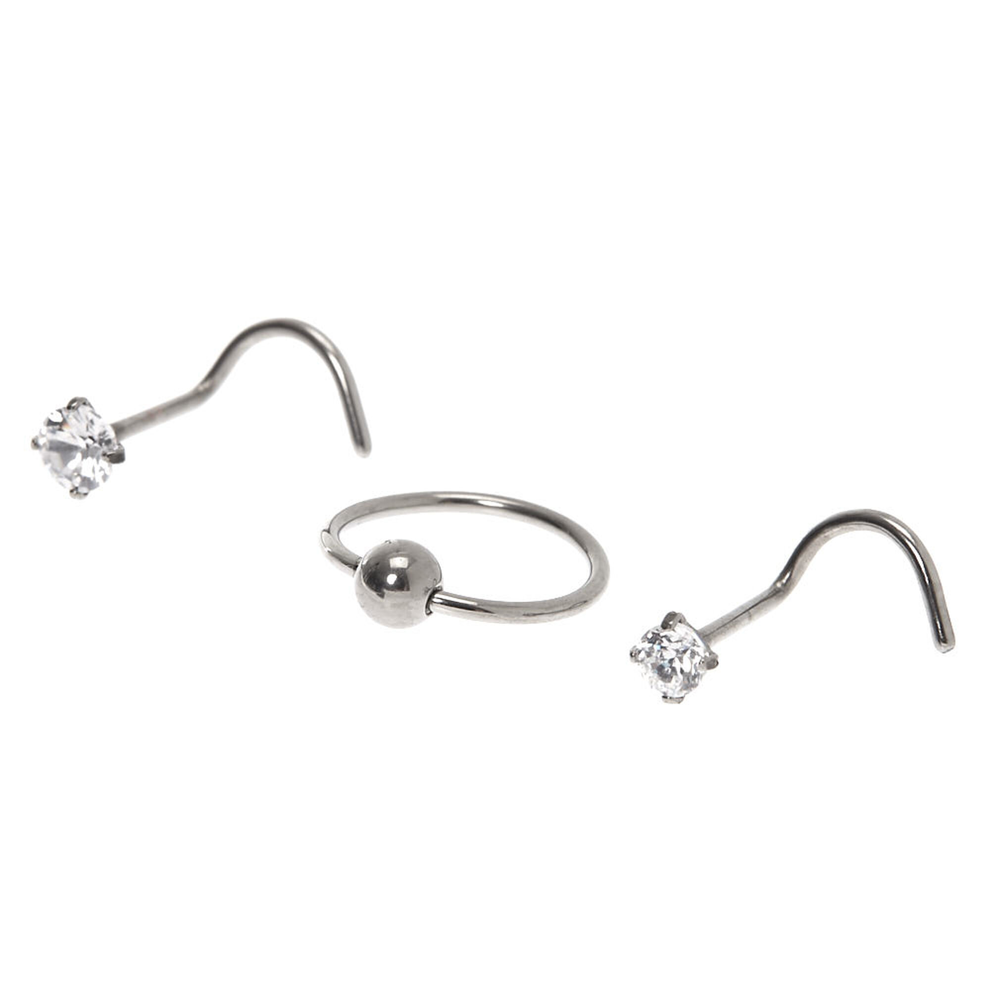 View Claires Titanium 20G Nose Studs 3 Pack Silver information