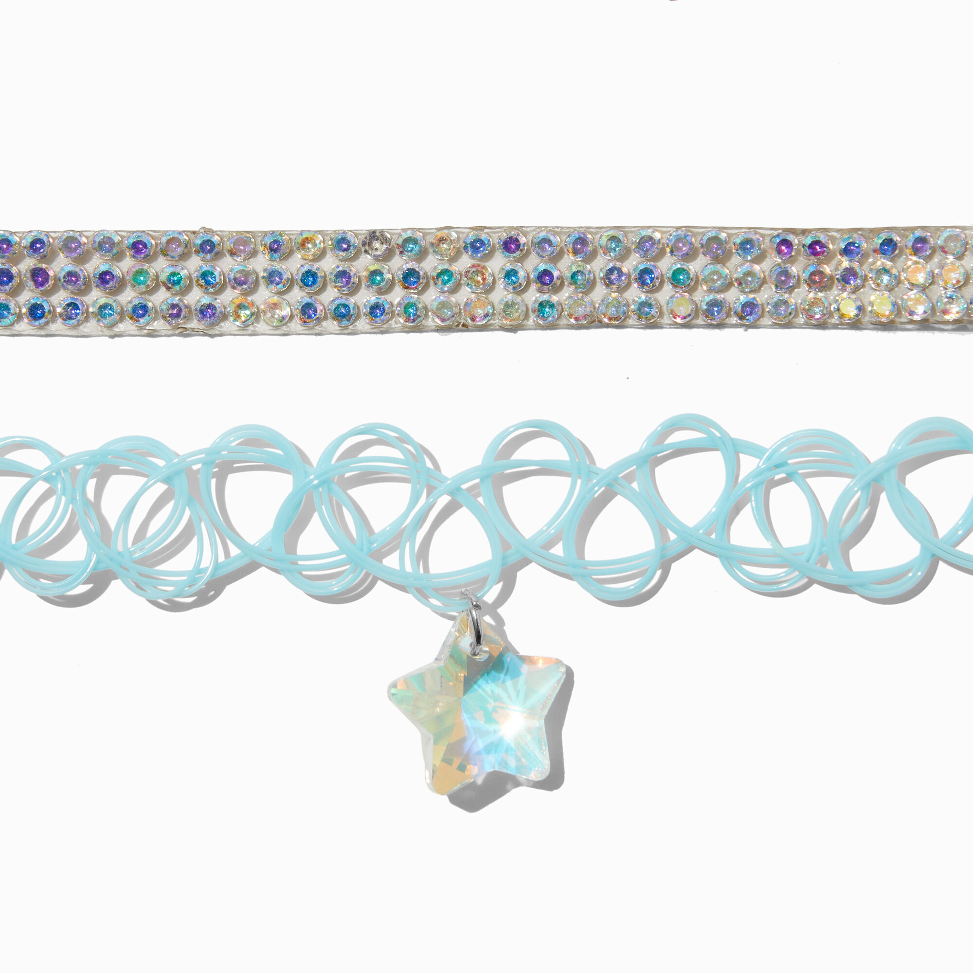 Iridescent Crystal Blue Tattoo Star Choker Necklaces 2 Pack