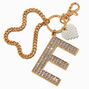 Gold-tone Bedazzled Initial Keychain - E,