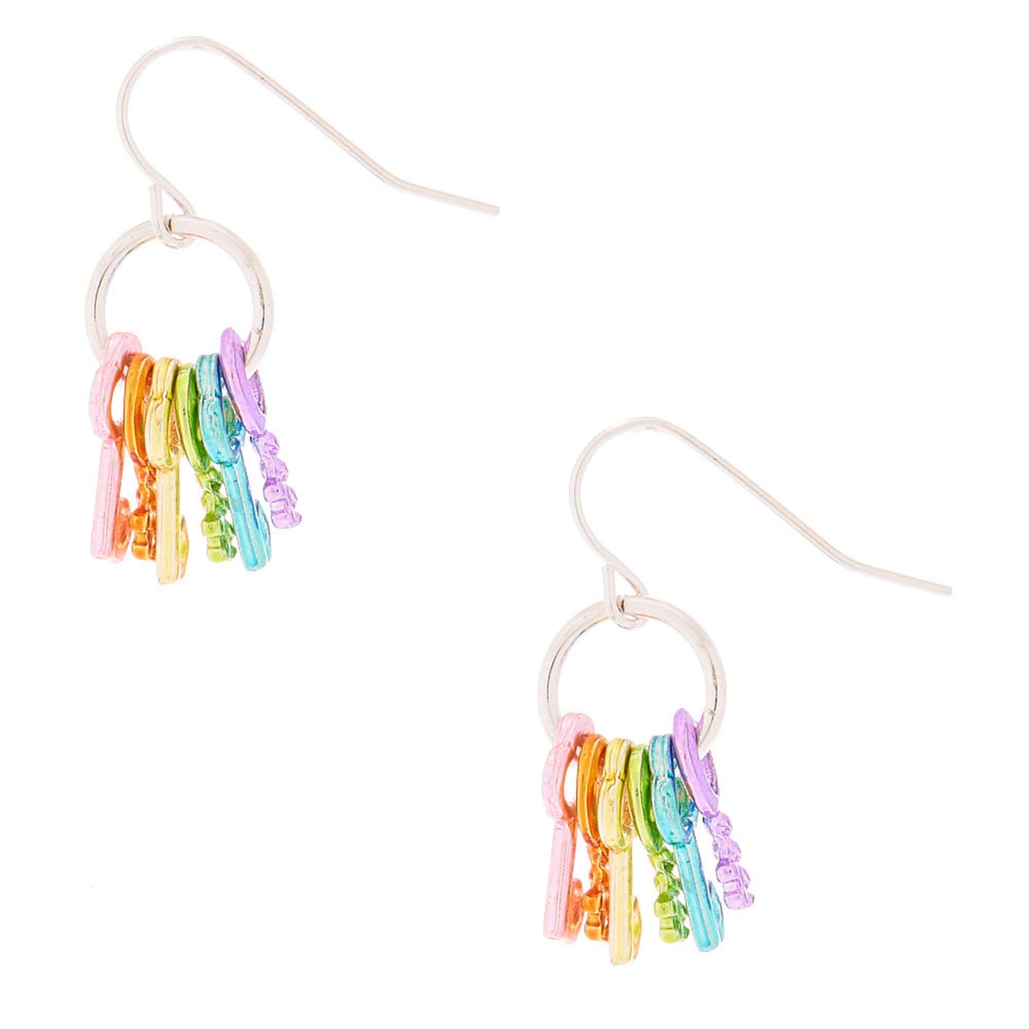 View Claires 1 Rainbow Keys Drop Earrings Silver information
