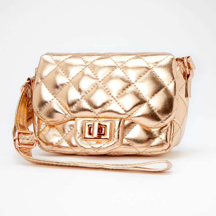 Claire&#39;s Club Metallic Quilted Crossbody Bag - Rose Gold,
