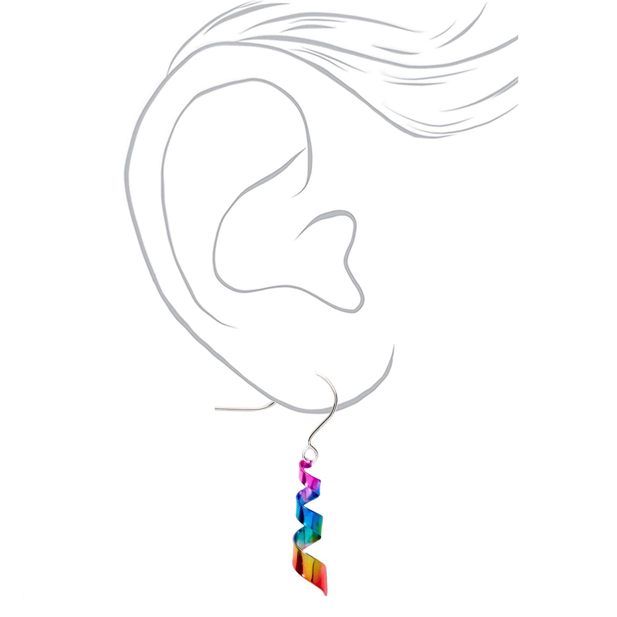 Silver-tone 1" Rainbow Ribbon Twist Drop Earrings,
