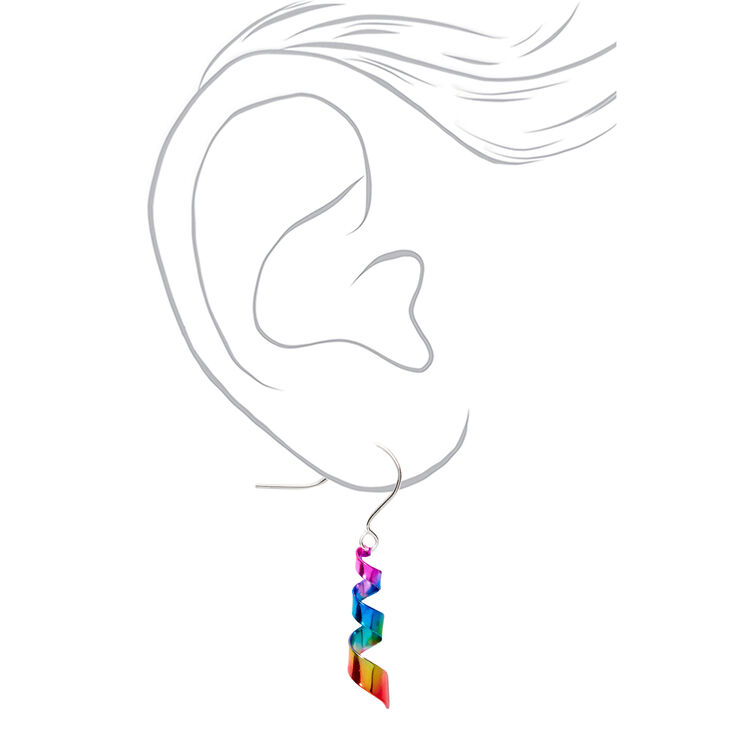 Silver-tone 1&quot; Rainbow Ribbon Twist Drop Earrings,