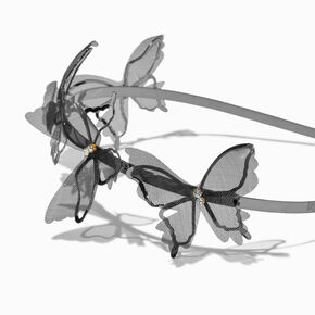 Black Organza Butterfly Double Row Headband,