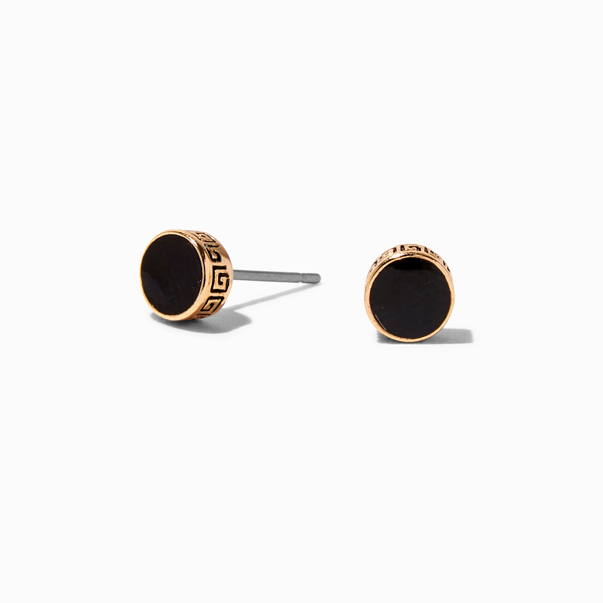 View Claires Gold Geometric Print Stud Earrings Black information