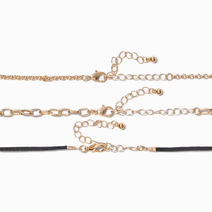 Gold-tone Organic Chain Teardrop Pendant Multi-Strand Necklace,