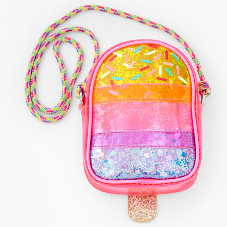 Claire&#39;s Club Rainbow Popsicle Transparent Shaker Crossbody Bag,
