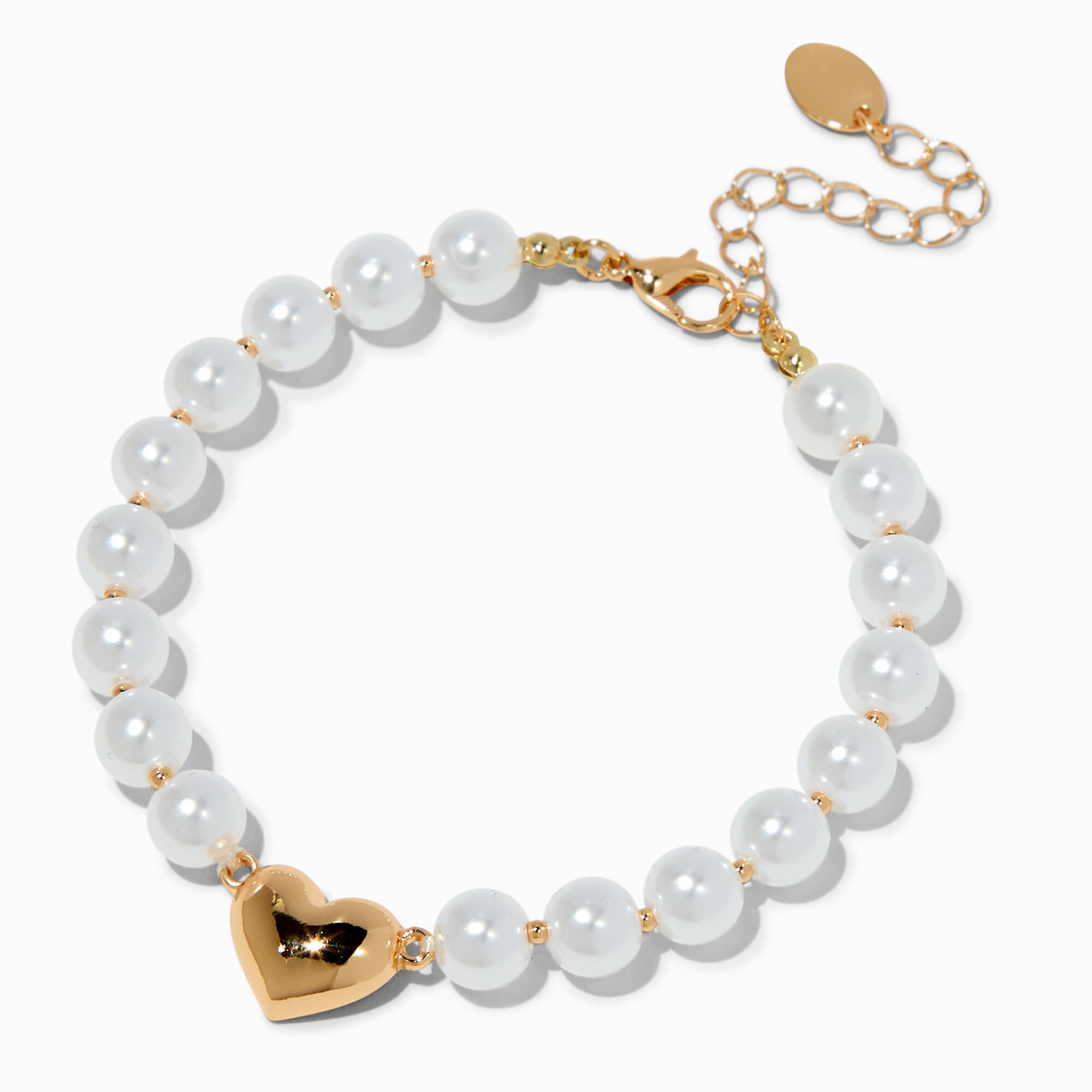 View Mean Girls X Claires Pearl Heart Bracelet Gold information