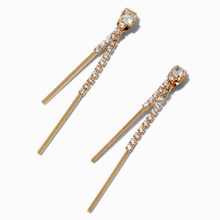 Gold-tone Cubic Zirconia Stick Front &amp; Back Drop Earrings,