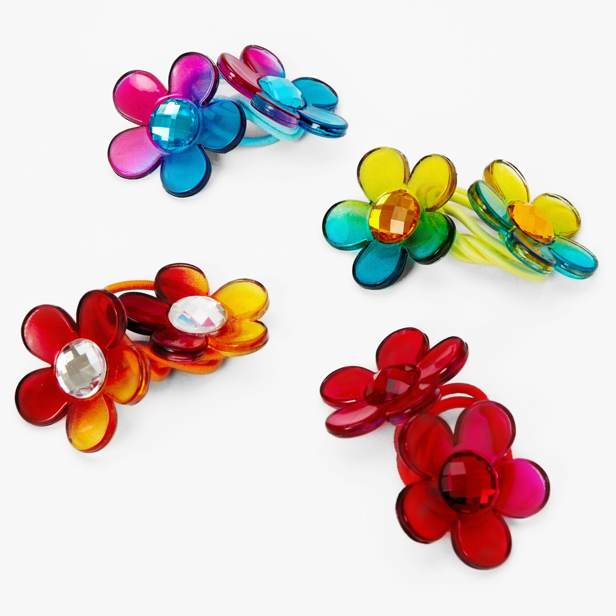Claire s Club Rainbow Flower Hair Ties 4 Pack