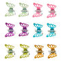 Rainbow Glitter Butterfly Mini Hair Claws - 12 Pack,