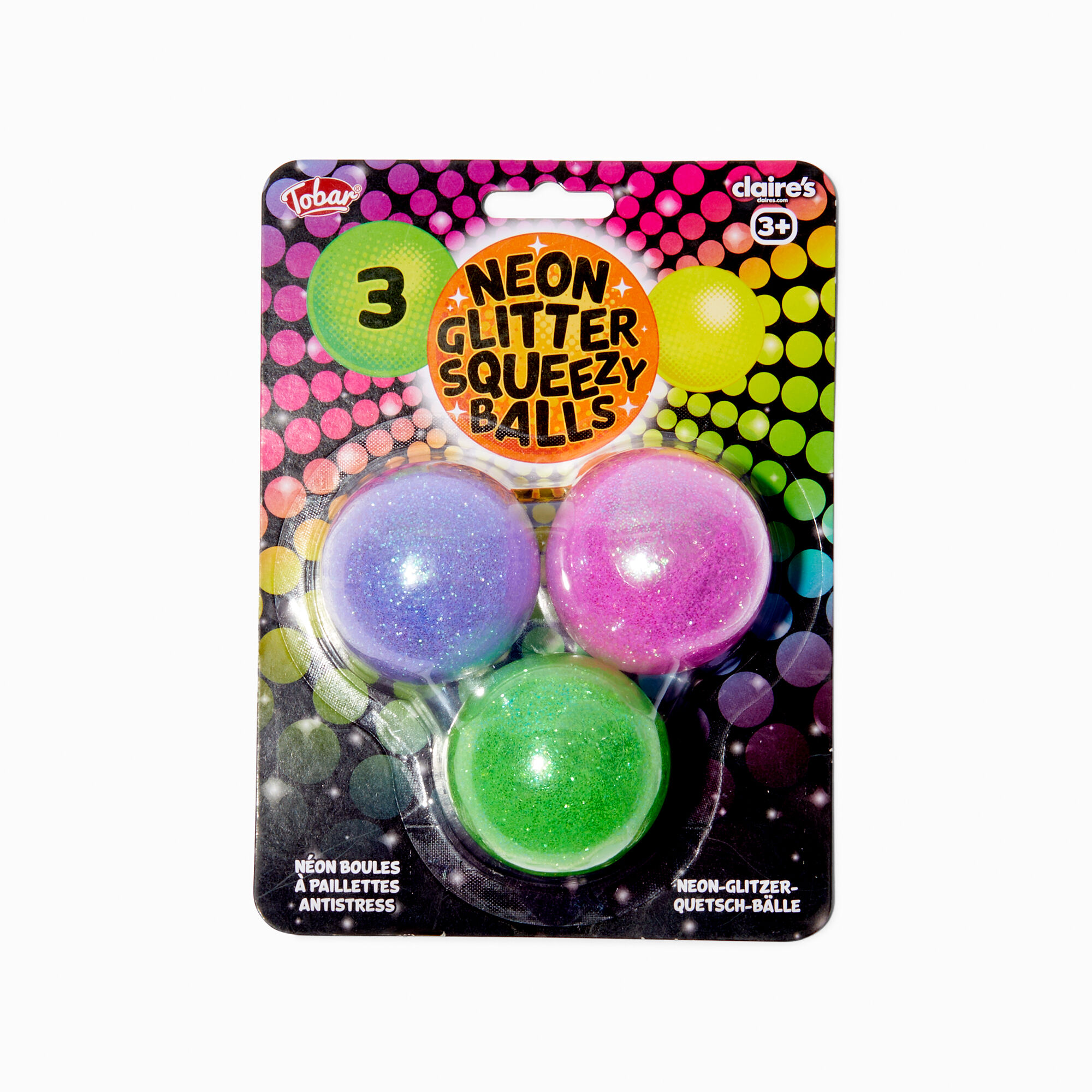 View Claires Neon Glitter Squeezy Balls Fidget Toy 3 Pack Styles May Vary information