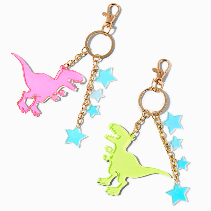 Neon T-Rex Dinosaur Best Friends Keychains - 2 Pack,