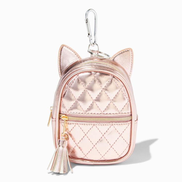 Metallic Rose Gold Cat Ears Mini Backpack Keychain | Claire's US