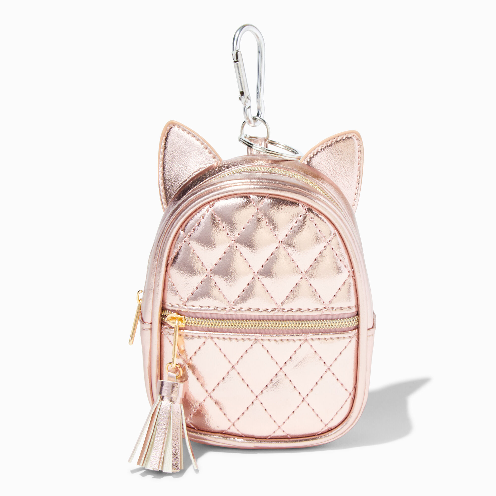 View Claires Metallic Rose Cat Ears Mini Backpack Keychain Gold information