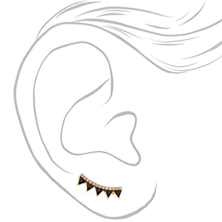 Gold 1&quot; Geometric Ear Crawler Earrings - Black,