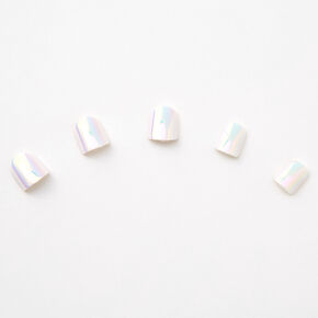 Holographic White Square Press On Faux Nail Set - 24 Pack,