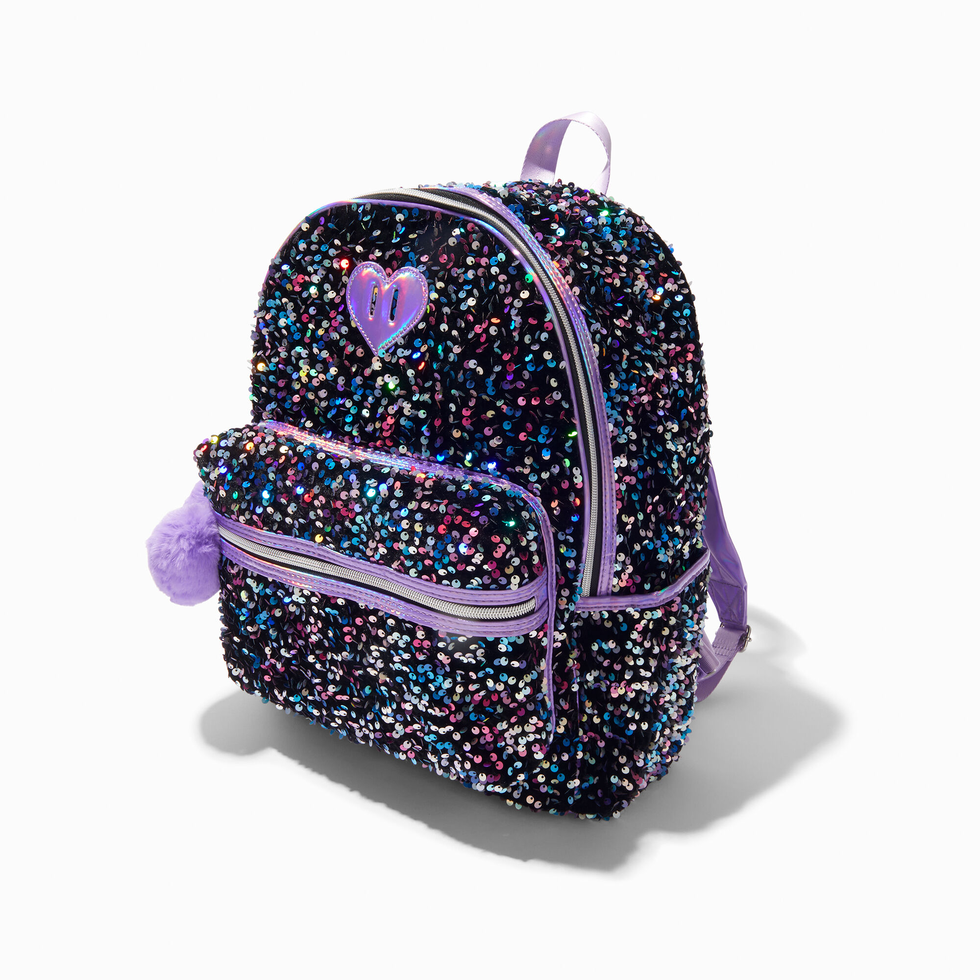 View Claires Sequin Glitter Mini Backpack Purple information