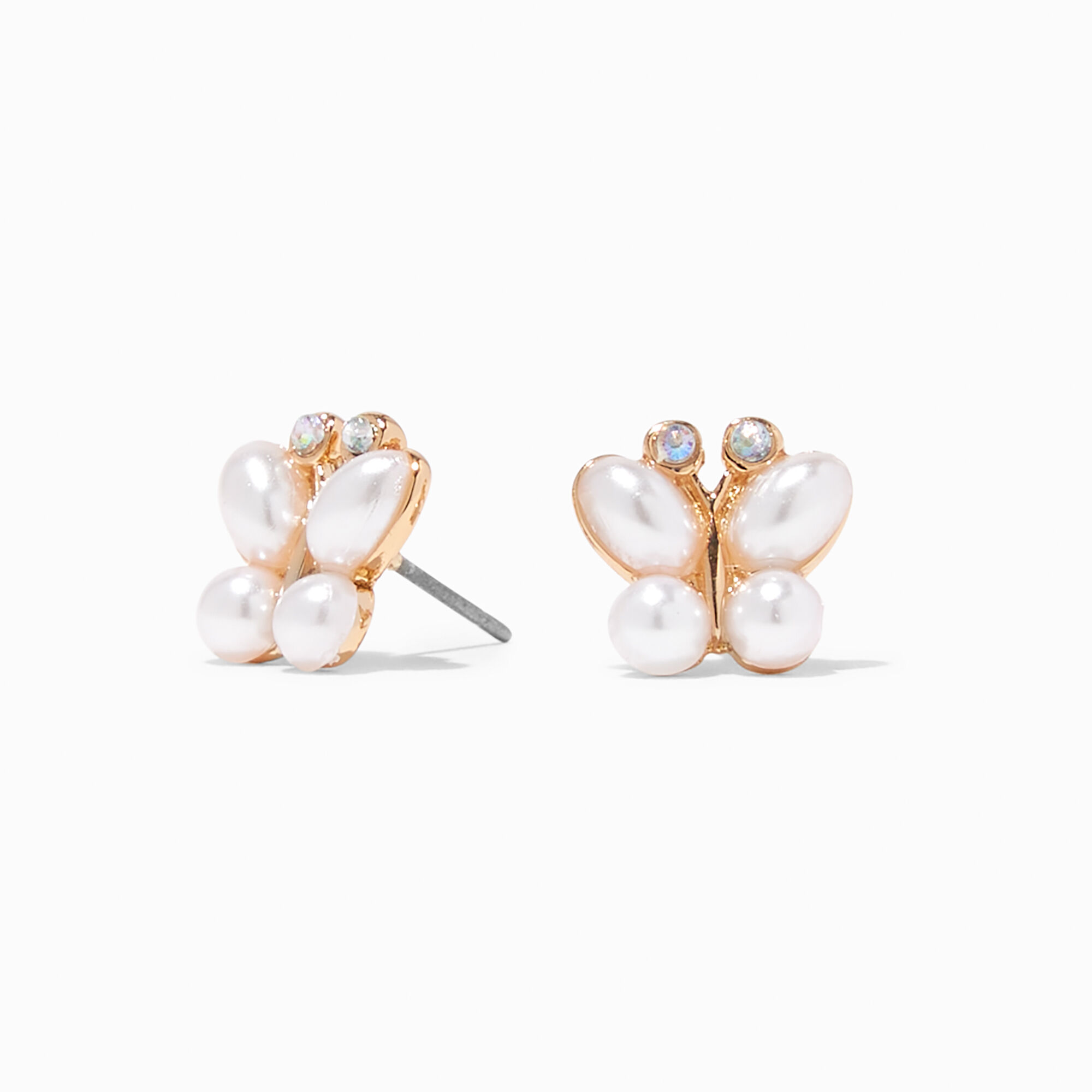 View Claires Tone Pearl Butterfly Stud Earrings Gold information