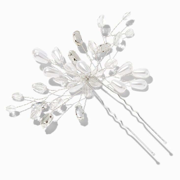 Silver Crystal Spray Floral Hair Pins - 2 Pack,