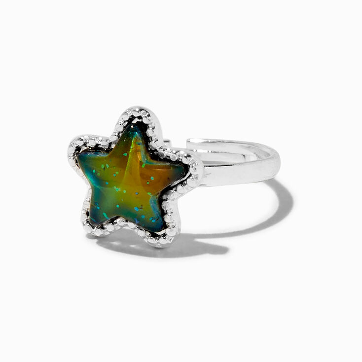Silver-tone Glitter Star Mood Ring,