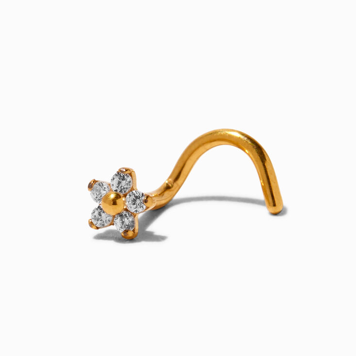 18G Gold-tone Titanium Cubic Zirconia Flower Nose Stud,