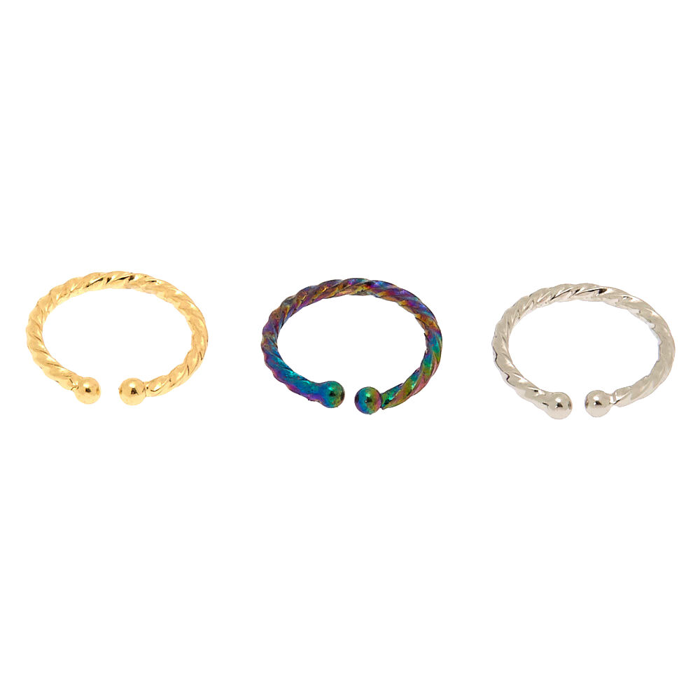 Mixed Metal Anodized Faux Nose Rings - 3 Pack,