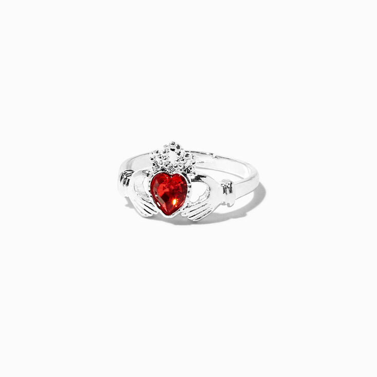 Silver Claddagh Birthstone Ring - July,