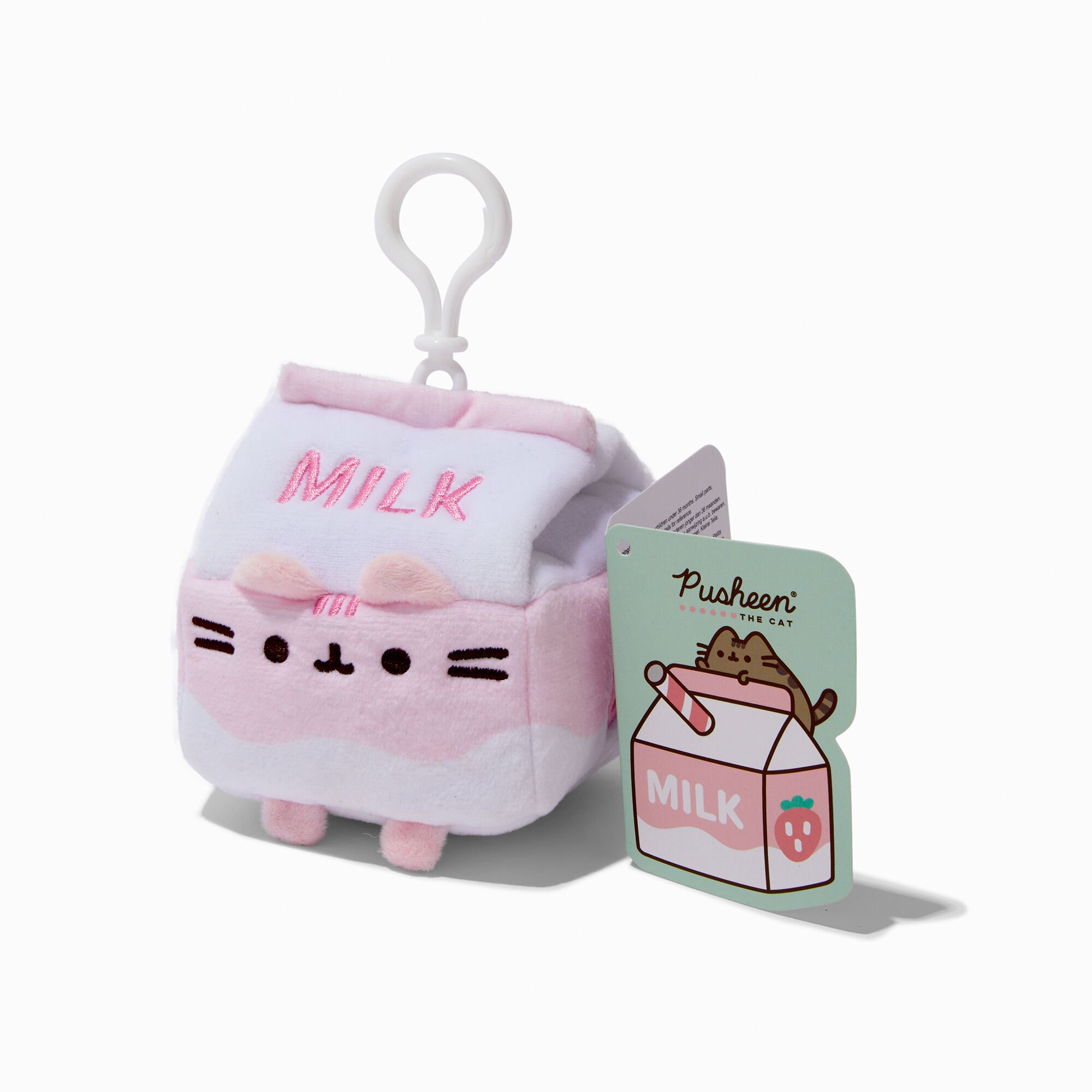 View Claires Pusheen Strawberry Milk Soft Toy Bag Clip information