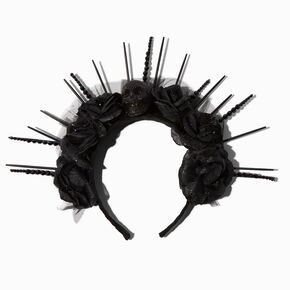 Skulls &amp; Spikes Black Floral Headband,
