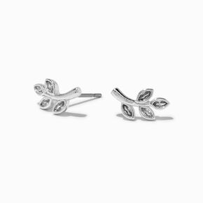Clous d&#39;oreilles couleur argent&eacute;e feuilles clairsem&eacute;es en zircon cubique,
