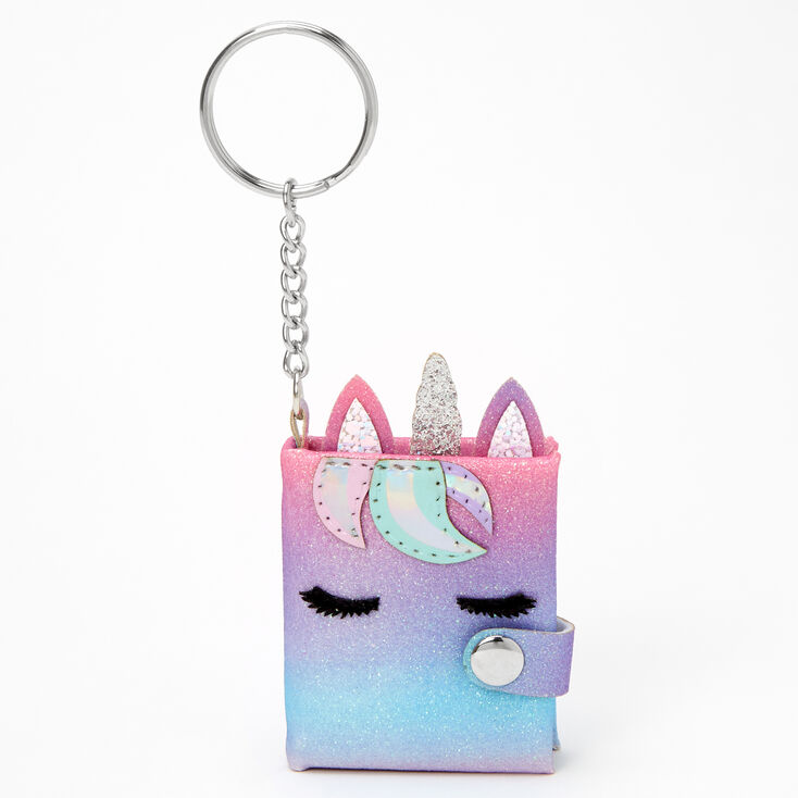 Glitter Rainbow Unicorn Mini Diary Keychain,