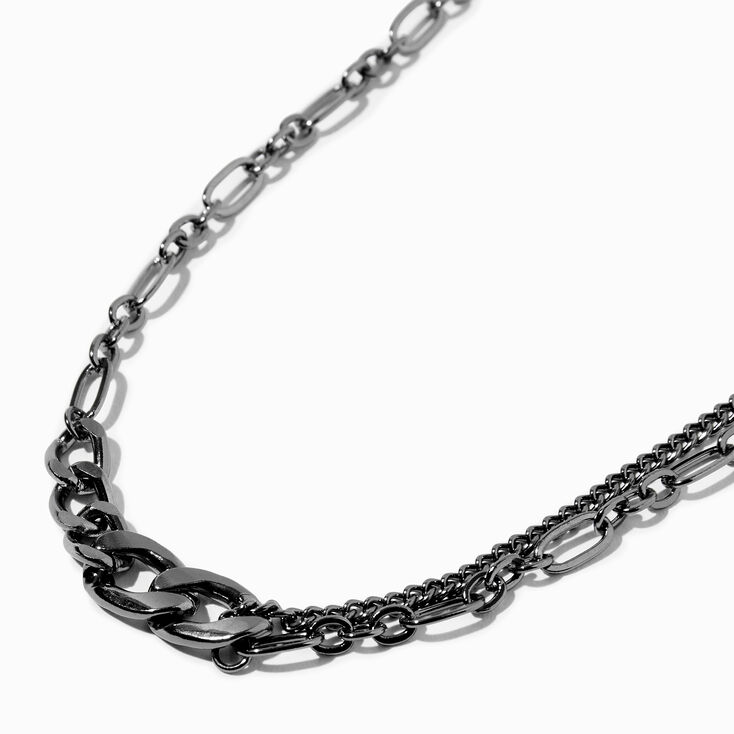 Hematite Graduated Figaro Chainlink Necklace,