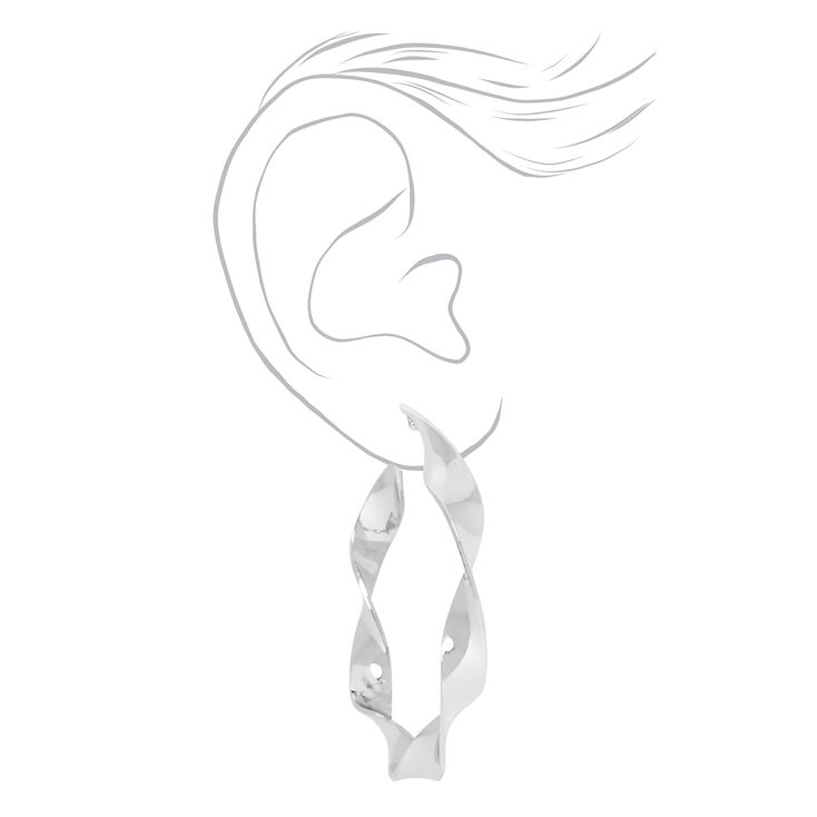 Silver 60MM Ribbon Twist Hoop Earrings,