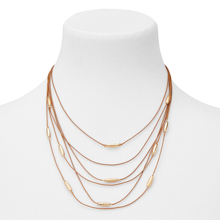 Gold Bead Western Multi Strand Necklace - Brown,