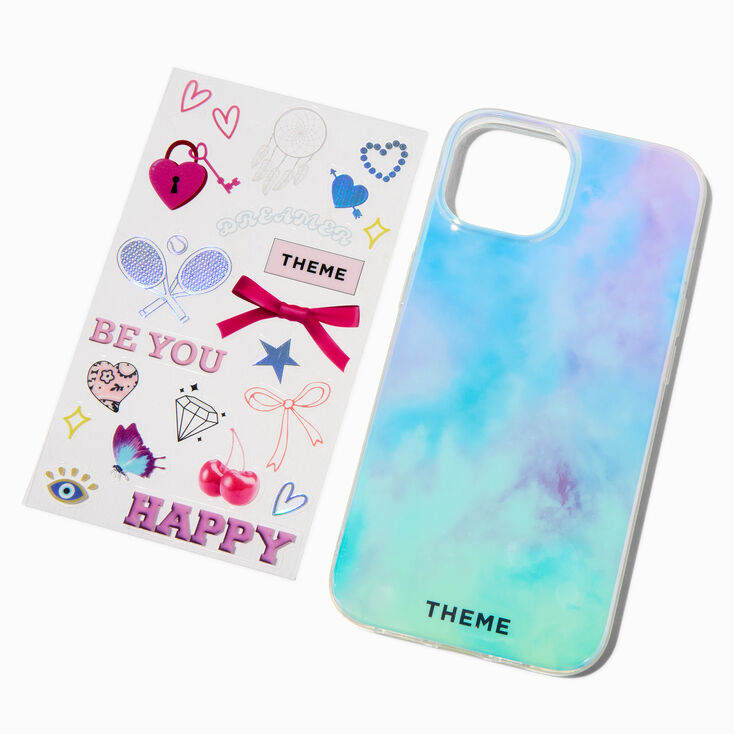 T H E M E x Claire&#39;s Tie Dye Phone Case with Stickers - Fits iPhone&reg; 13/14/15,