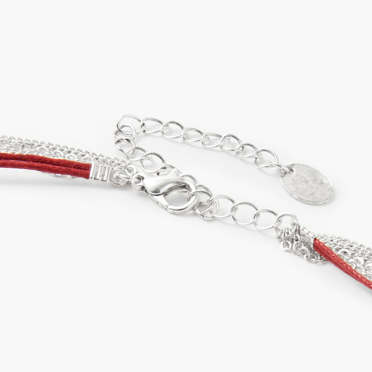 Silver Starburst Horn Multi Strand Choker Necklace - Burgundy,
