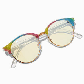 Lunettes &agrave; verres transparents ronds &agrave; paillettes arc-en-ciel avec r&eacute;duction de la lumi&egrave;re bleue,