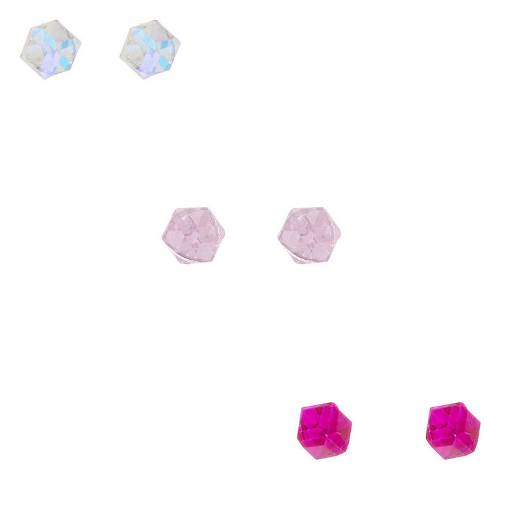 Claire's Lot de 3 boucles d'oreilles en argent à motif de cube irisé, rose