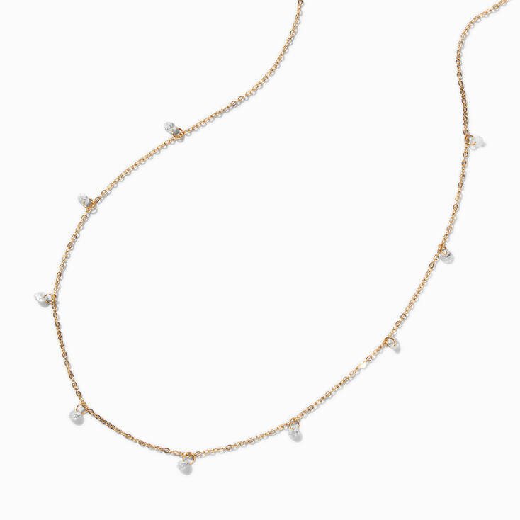 Gold-tone Stainless Steel Cubic Zirconia Confetti Chain Necklace,