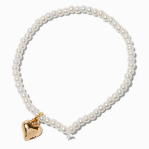 Claire&#39;s Club Pearl Heart Beaded Stretch Bracelet,