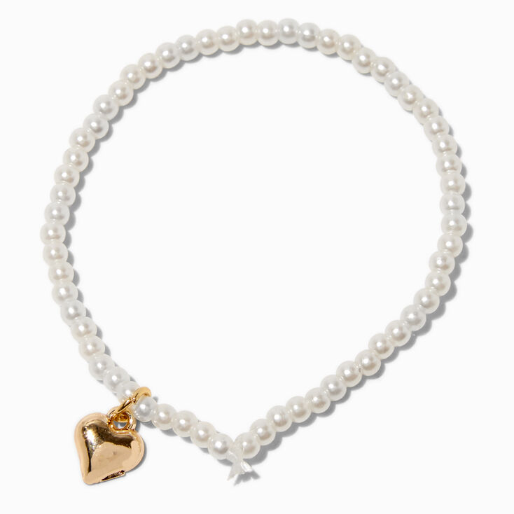 Claire&#39;s Club Pearl Heart Beaded Stretch Bracelet,