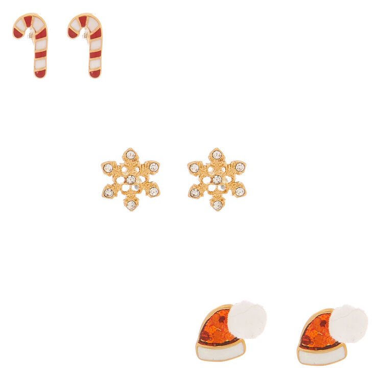 Claire's Lot de 3 clous d'oreille Noël couleur doré
