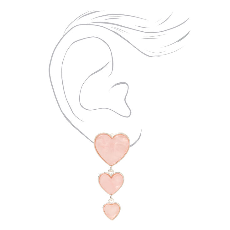 Silver 2&quot; Pink Quartz Heart Drop Earrings,