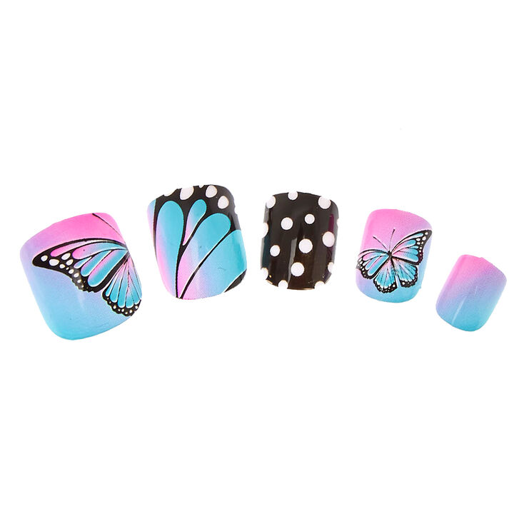 Faux ongles autocollants &agrave; pois et papillons,
