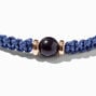 Bracelet de corde r&eacute;glable tress&eacute; avec perles d&rsquo;imitation noires - Bleu marine,