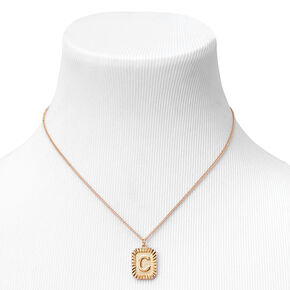 Gold Initial Rectangle Medallion Pendant Necklace - C,