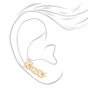 Gold Boss Script Ear Crawler Stud Earrings,