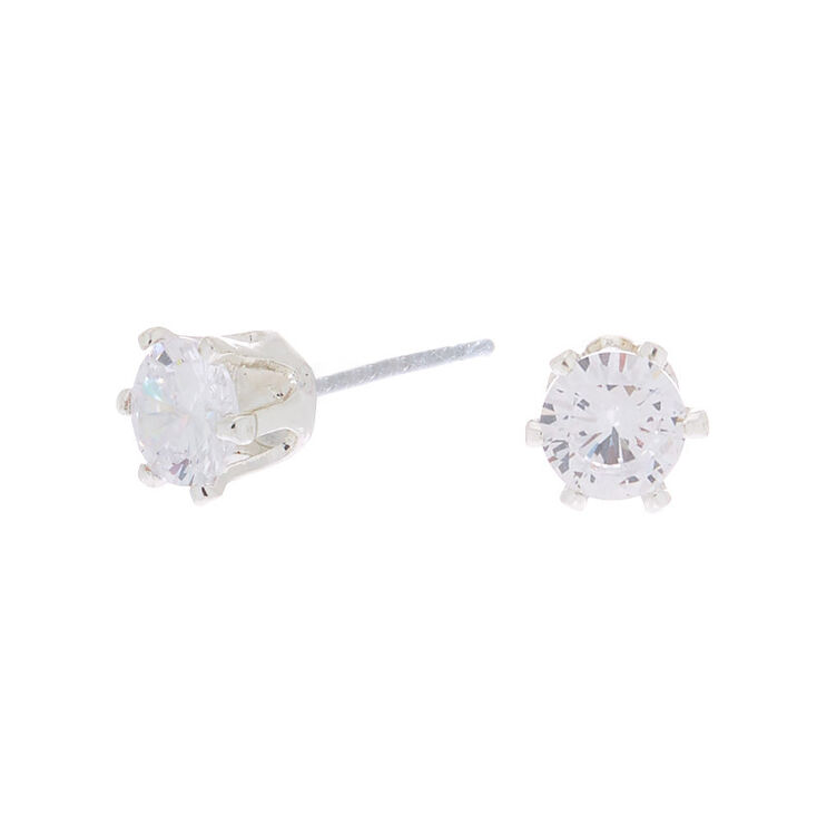 Clous d&#39;oreilles ronds avec strass en zircon cubique d&#39;imitation couleur argent&eacute;e - 5&nbsp;mm,