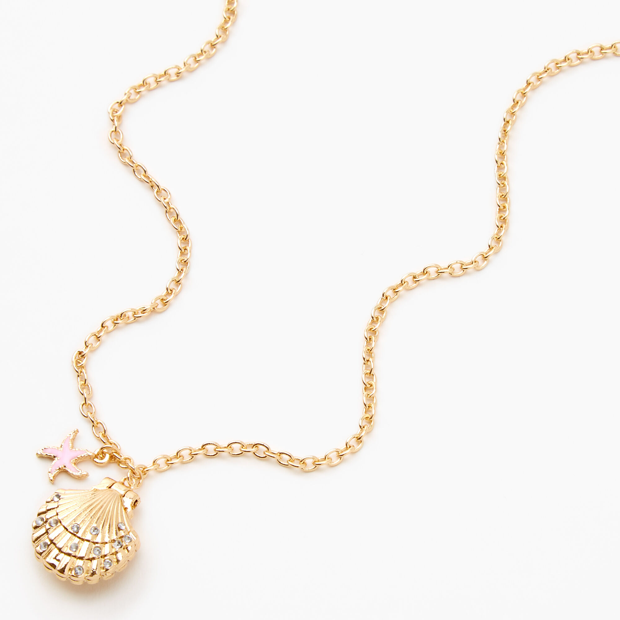 Gold Scallop Shell Locket Pendant Necklace,